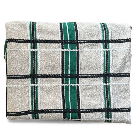 Vintage Bates Woven Plaid Bedspread USA Made Green Black Mid Century 96x84" - Picture 1 of 7